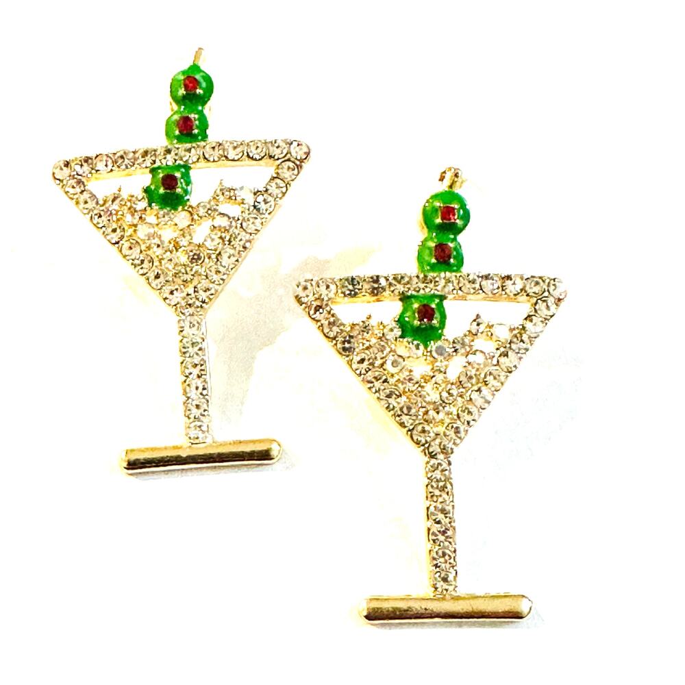 Rhinestone Martini Glass Earrings